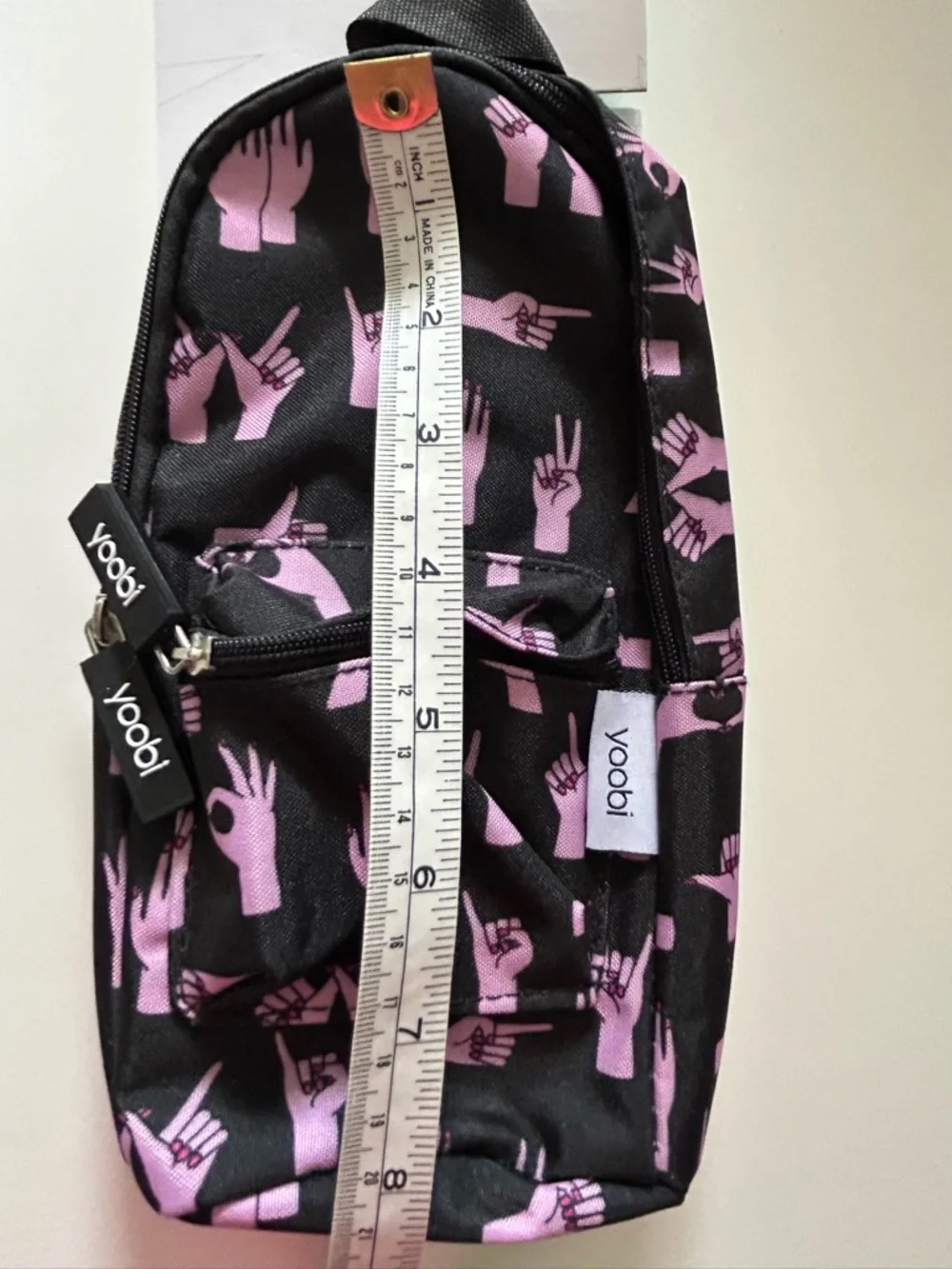 YOOBIE Hand Signs Mini Backpack Pencil Case Novelty Graphics Black Pink New